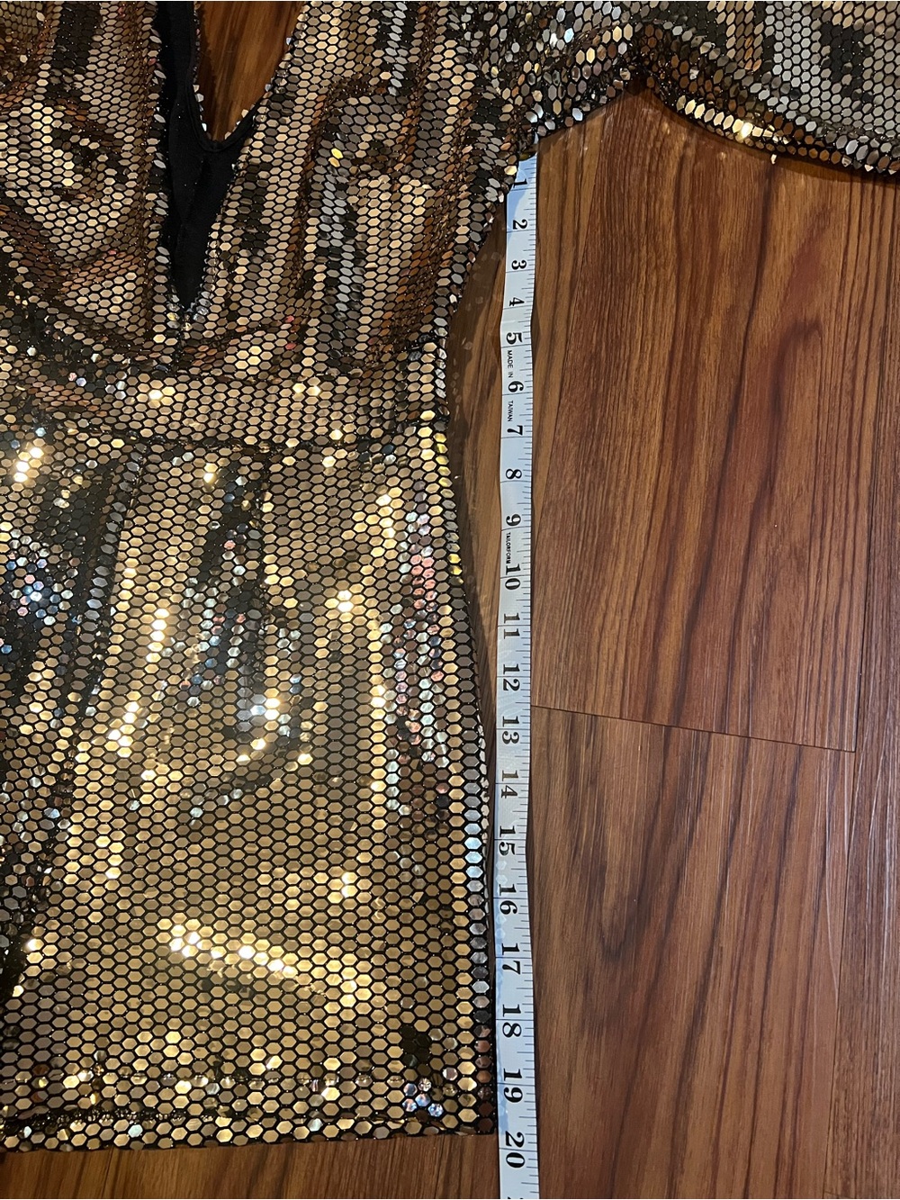 Gold Sequin V-Neck Long Sleeve Romper shorts - Picture 3 of 8